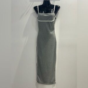 Chic Strapless Gray Dress with White Accents